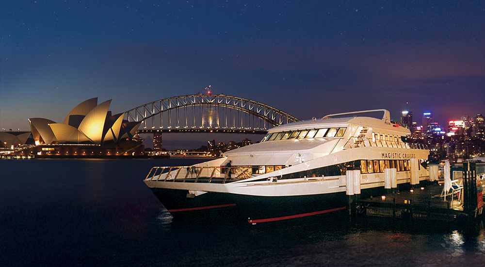 Magistic catamaran dinner cruise with Sydney Harbour in the background