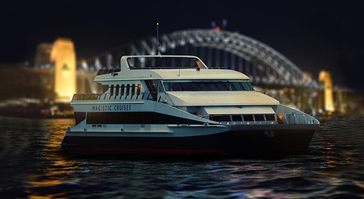 The Magistic Dinner Cruise treats you to epic night views of the city's top attractions including the Harbour Bridge